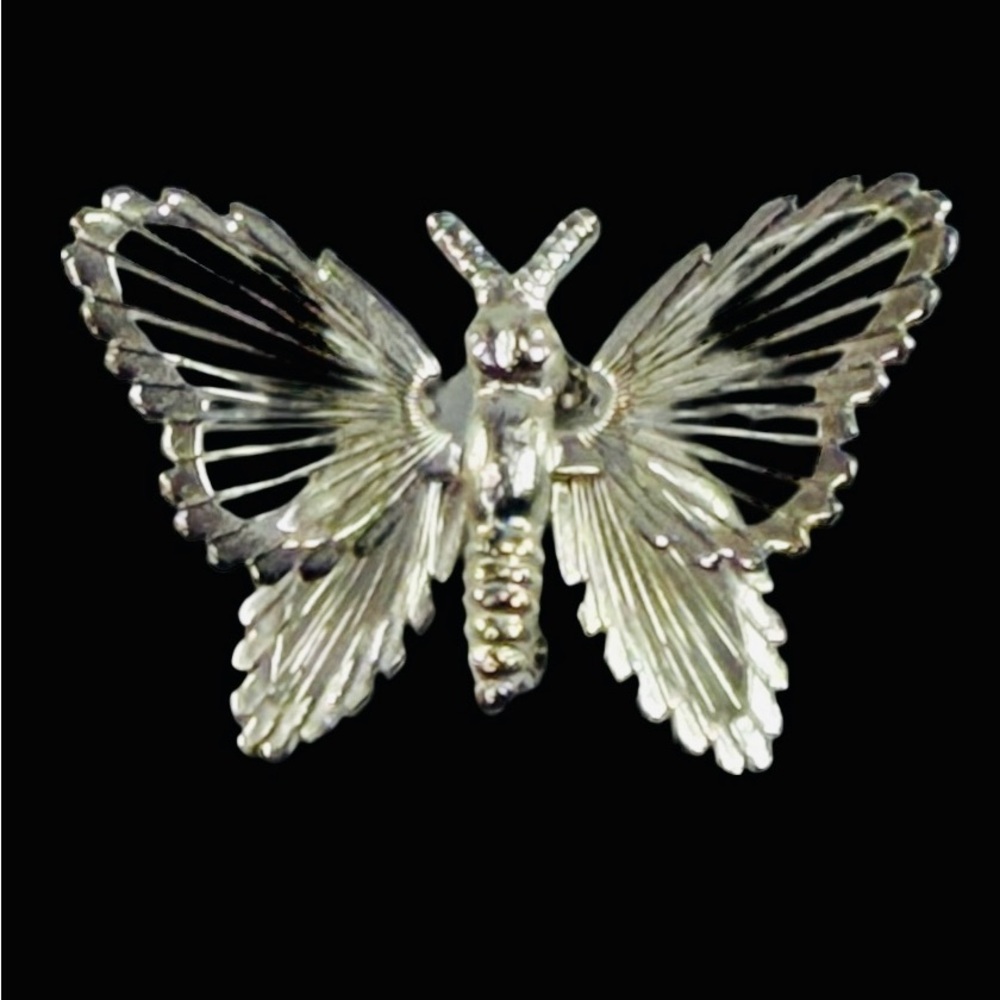 Vintage Monet Silver Tone Butterfly Brooch Pin Miniature Wire Bug Insect